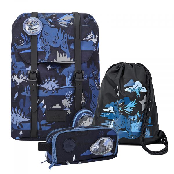 1.-3. klassesett 22L, 3 deler, Frii Retro Dinosaur Blue
